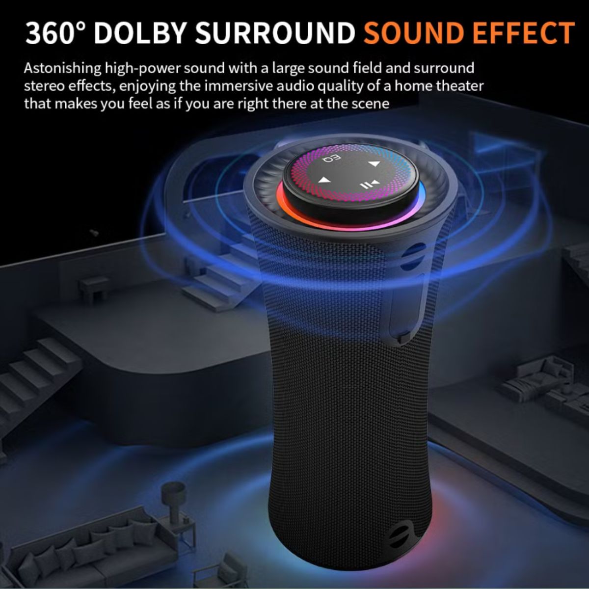 Loa Bluetooth Cyboris T16 | 80W, Thiết Kế Trụ, Cảm Ứng, Đèn RGB 30 Cấu trúc 3 loa và màng rung kép tạo ra âm thanh vòm sống động trên loa Cyboris T16.