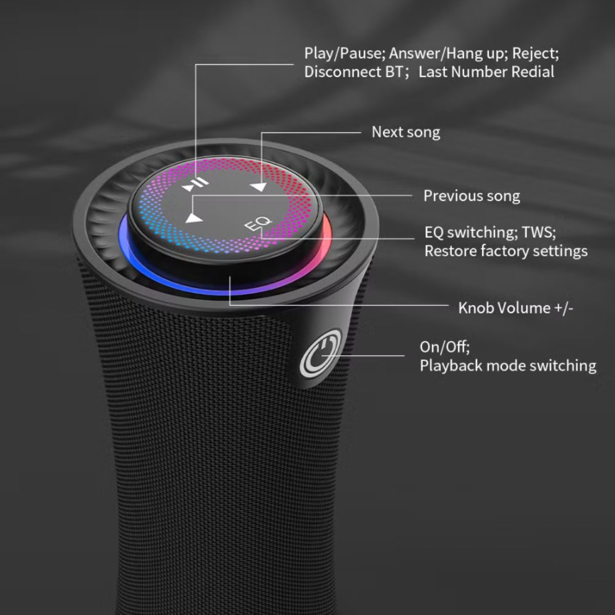 Loa Bluetooth Cyboris T16 | 80W, Thiết Kế Trụ, Cảm Ứng, Đèn RGB 11 bang dieu khien cam ung cyboris t16