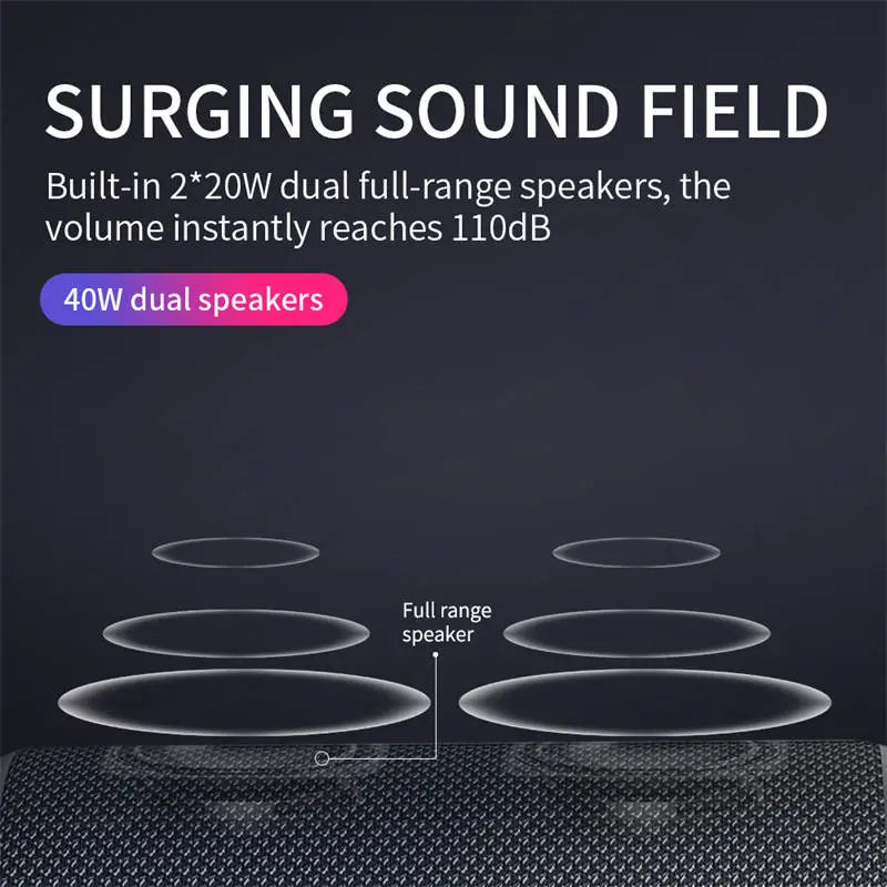 Loa Bluetooth Cyboris S7 | 40W, Chống Nước IPX7, Pin 16 Giờ 22 Hệ thống loa kép toàn dải công suất 40W của loa bluetooth Cyboris S7.