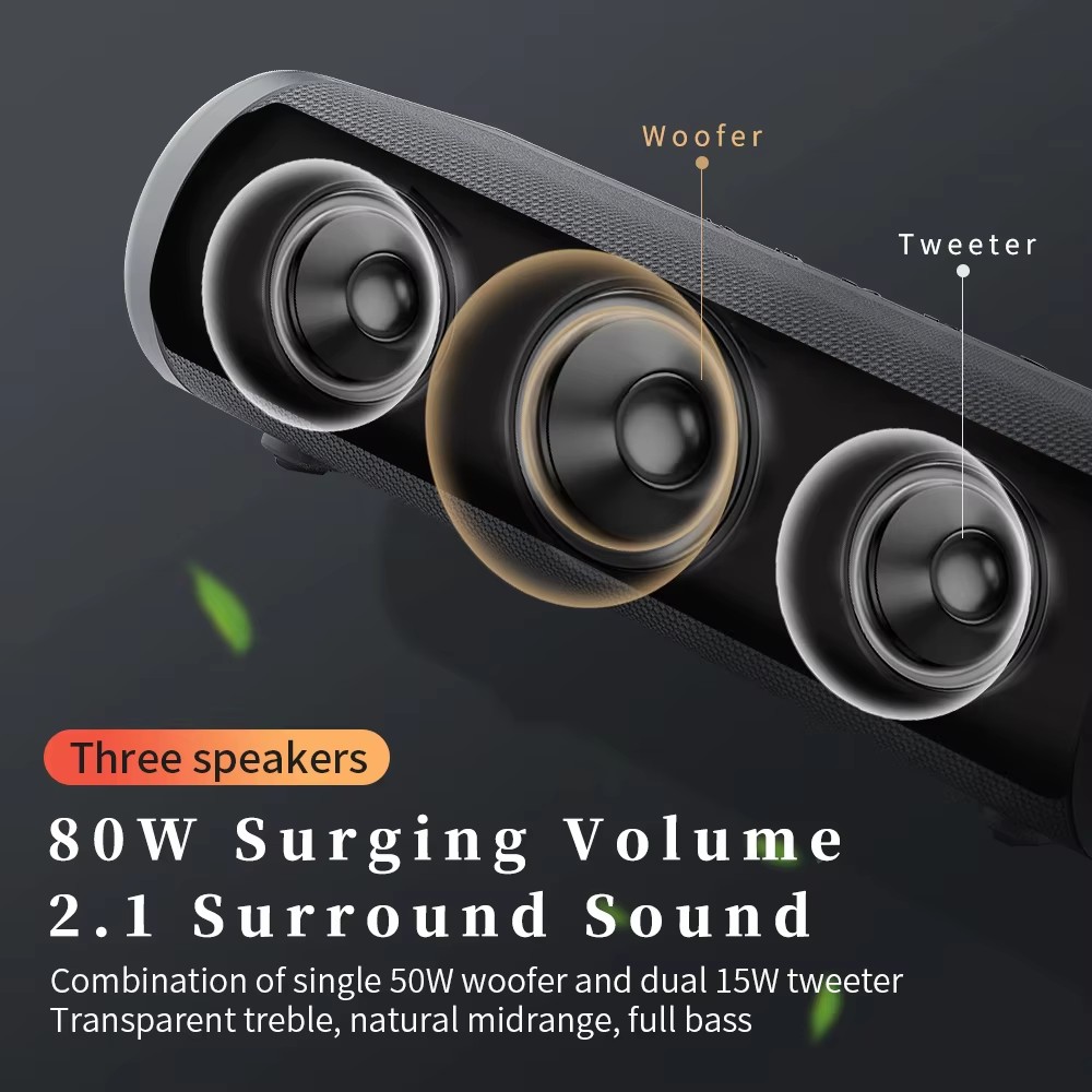 Loa Bluetooth Cyboris T9 | Soundbar Mini 80W, Âm Thanh 2.1 kênh, Pin 10400mAh 25 Hệ thống loa 2.1 kênh với loa siêu trầm 50W chuyên dụng.