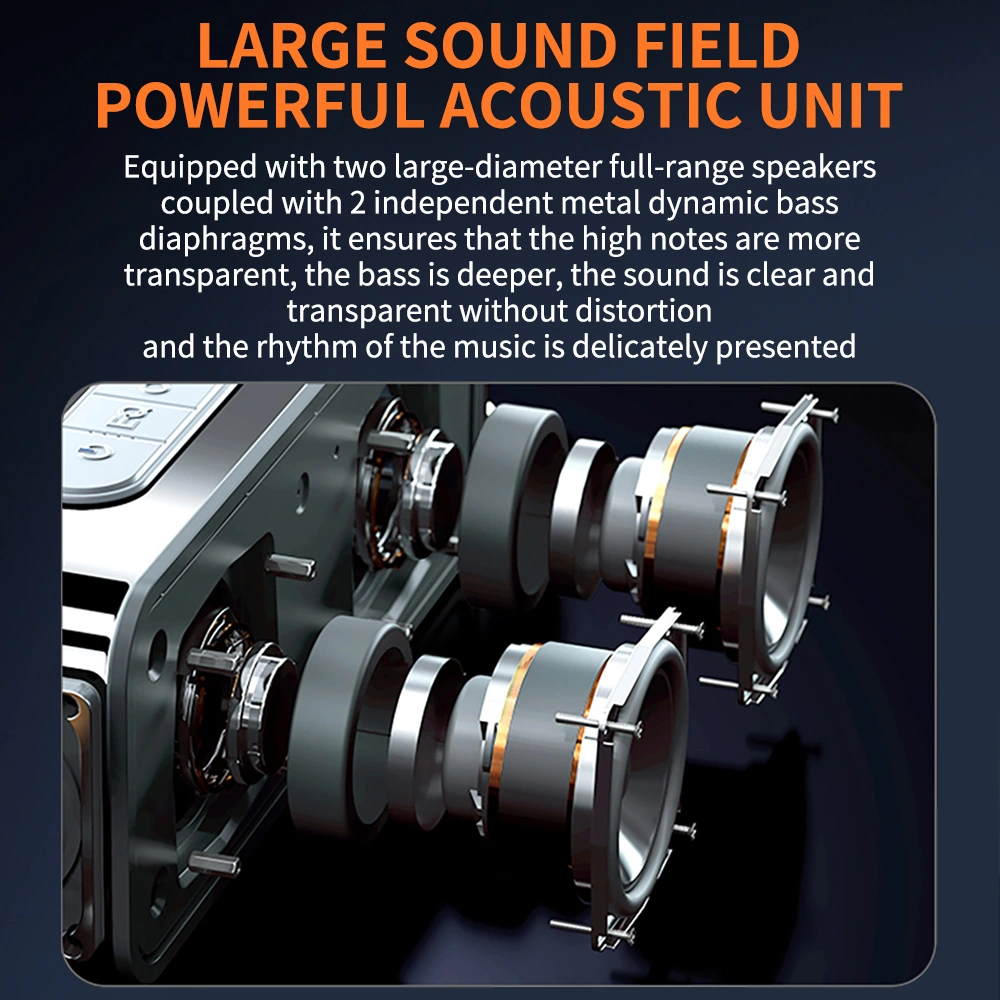 Loa Bluetooth Cao Cấp Cyboris S15 | Vỏ Kim Loại, Âm Thanh Hi-Fi, Đèn RGB 24 Hệ thống loa kép và màng bass thụ động kim loại mang lại chất âm Hi-Fi chi tiết.