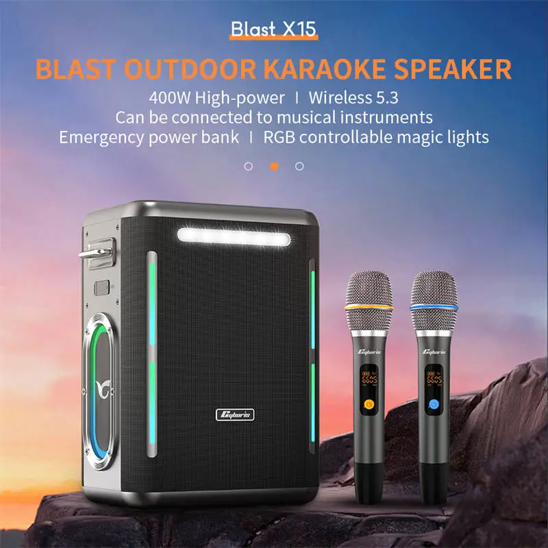 Loa Karaoke Cyboris X15 400W | Pin 30.000mAh, Sạc Nhanh 65W 34 Micro không dây U-segment và các hiệu ứng âm thanh của loa karaoke Cyboris X15