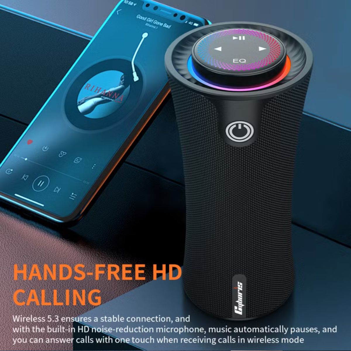 Loa Bluetooth Cyboris T16 | 80W, Thiết Kế Trụ, Cảm Ứng, Đèn RGB 28 hieu ung den rgb cyboris t16