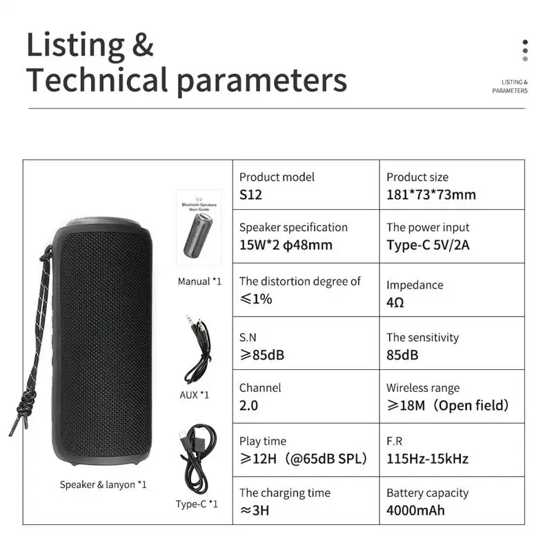 Loa Bluetooth Cyboris S12 | 30W, Âm Thanh Tự Nhiên, Chống Nước IPX7 12 thong so ky thuat cyboris s12