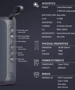 Loa Bluetooth Cyboris S7 | 40W, Chống Nước IPX7, Pin 16 Giờ 17 thong so ky thuat cyboris s7