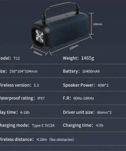 Loa Karaoke Bluetooth Cyboris T12 | 80W, Chống Nước IPX7, Kèm Micro Mini 26 thong so ky thuat cyboris t12