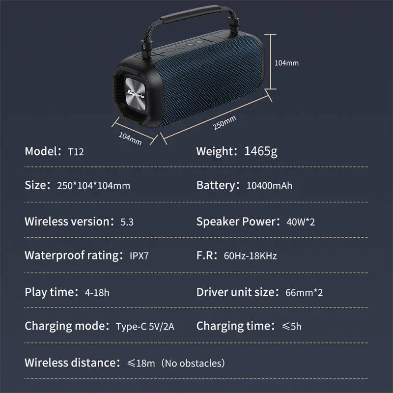 Loa Karaoke Bluetooth Cyboris T12 | 80W, Chống Nước IPX7, Kèm Micro Mini 13 thong so ky thuat cyboris t12