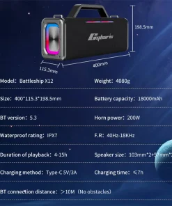 Loa Karaoke Cyboris Battleship X12 | 200W 22 thong so ky thuat cyboris x12