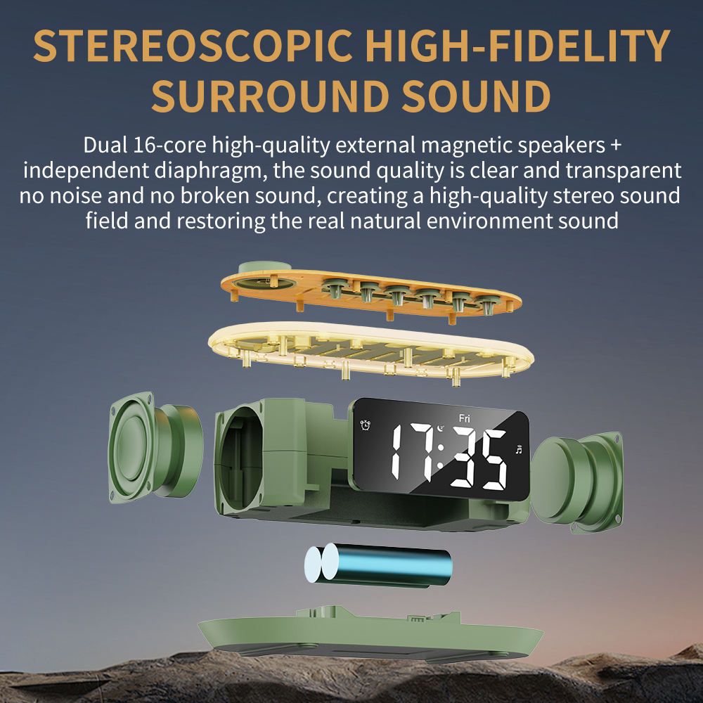 Loa đồng hồ Cyboris T13 | Tiếng Ồn Trắng, Đèn Ngủ, Báo Thức 16 Hệ thống loa kép 16 lõi mang lại chất âm Hi-Fi chi tiết và trong trẻo.