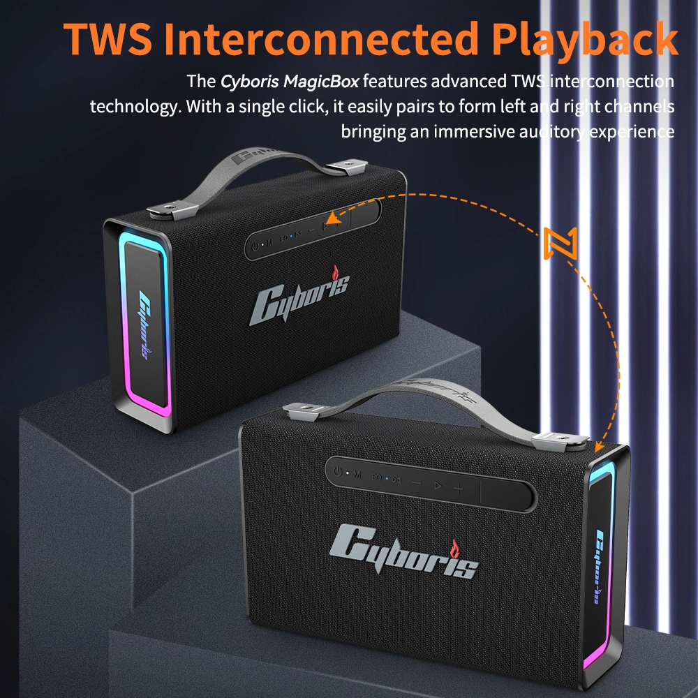 Loa Bluetooth Cyboris T15 | 100W, Âm Thanh 2.1 kênh, Đèn RGB 11 ket noi 2 loa tws cyboris t15