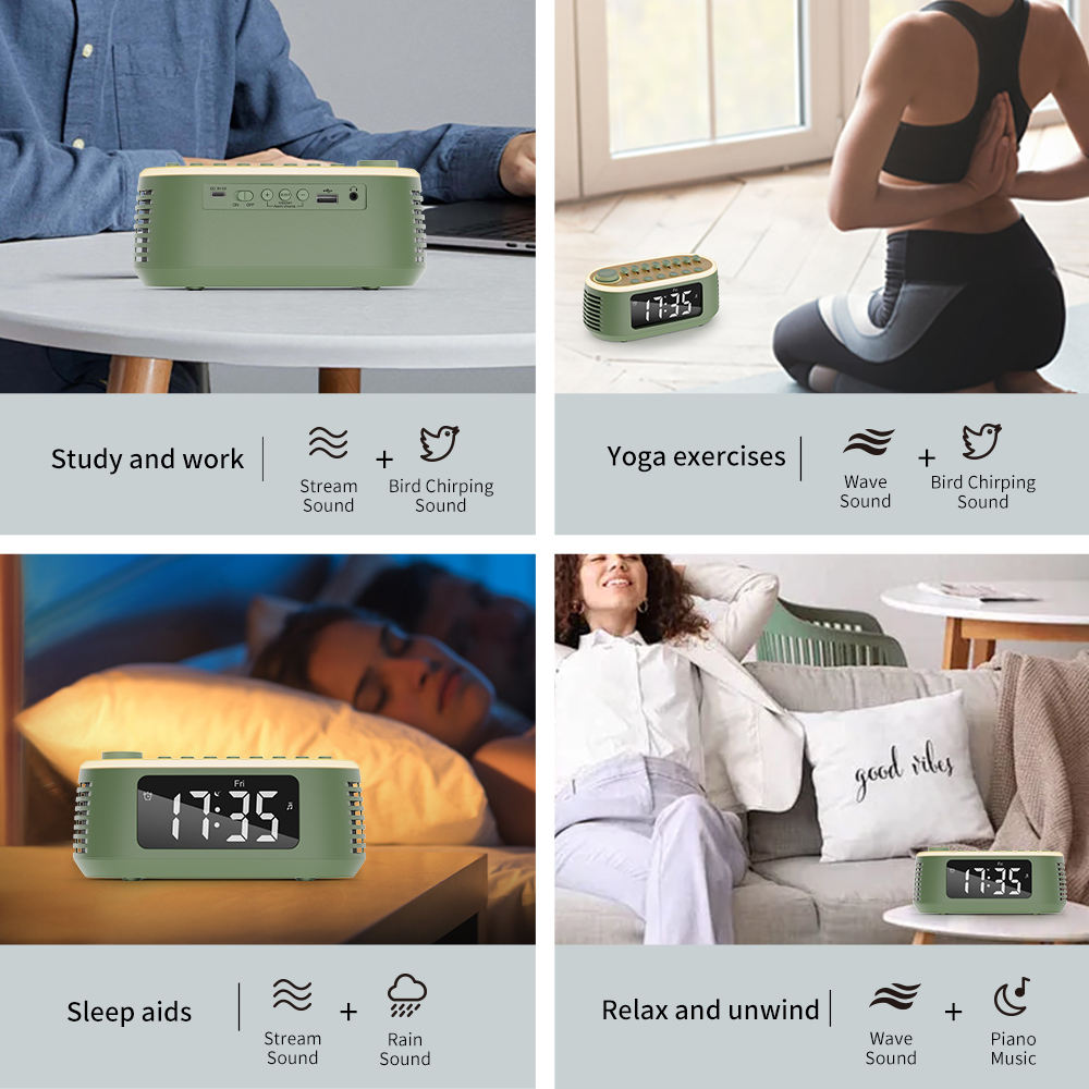 Loa đồng hồ Cyboris T13 | Tiếng Ồn Trắng, Đèn Ngủ, Báo Thức 15 8 âm thanh tự nhiên và đèn ngủ dịu nhẹ giúp bạn dễ dàng chìm vào giấc ngủ sâu.