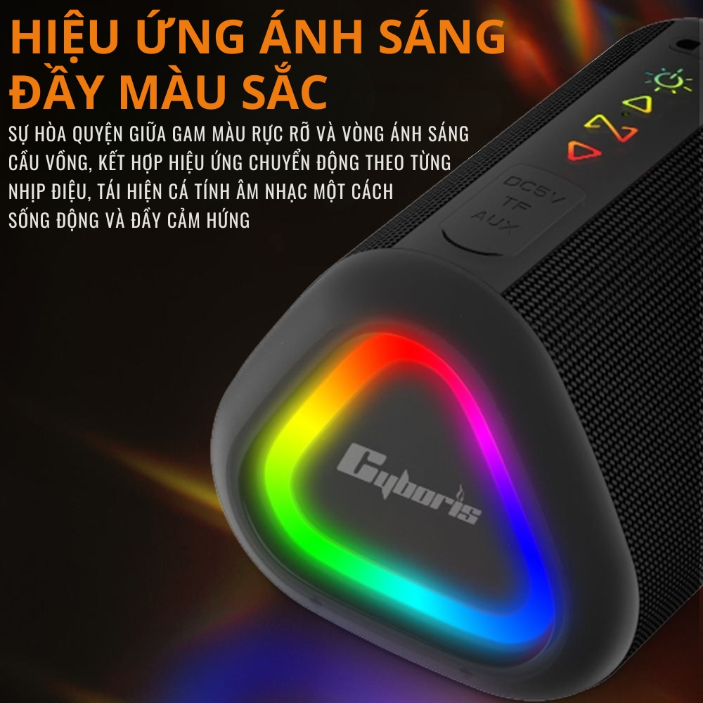 Loa Bluetooth Cyboris S1 | 10W, Đèn RGB, Siêu Nhỏ Gọn, Bảo hành 18 tháng 23 Sự hòa quyện giữa gam màu rực rỡ và vòng ánh sáng cầu vồng đầy cảm hứng.